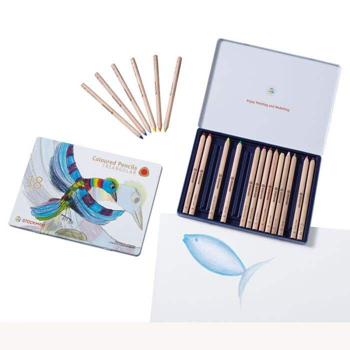Stockmar 18+1 coloured triangular pencils in a tin