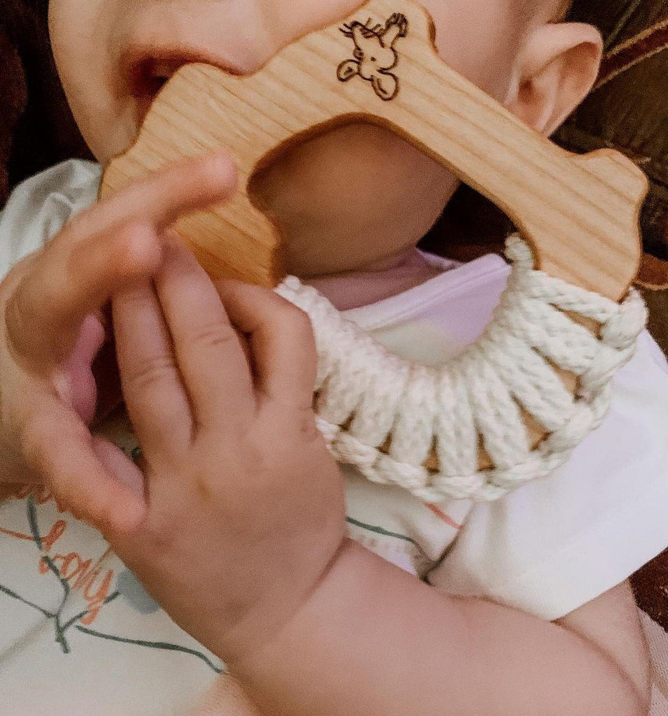 wood & yarn sheep baby toy
