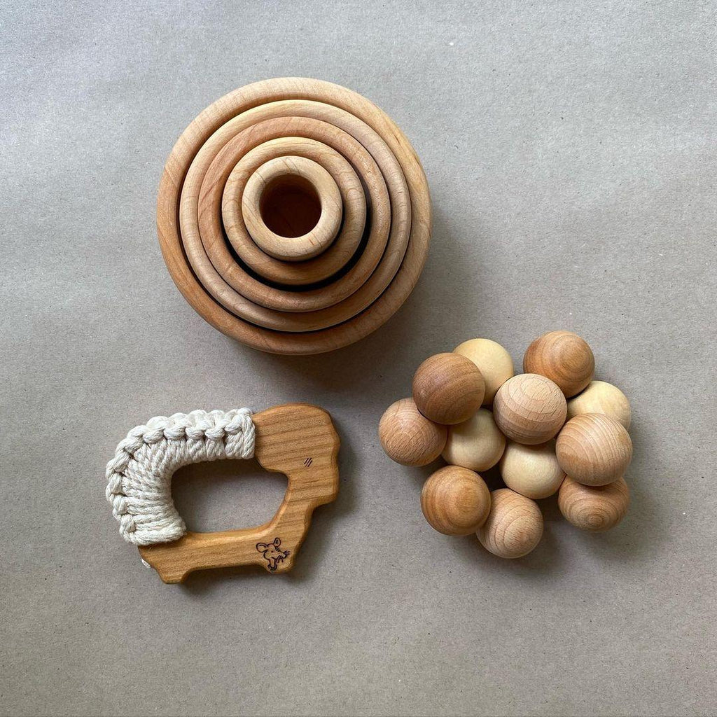 wood & yarn sheep baby toy
