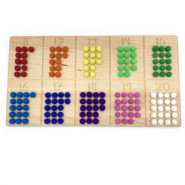reversible 11-20 board, with wool balls