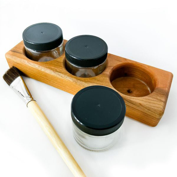 Camden Rose 3-jar cherrywood paint jar holder