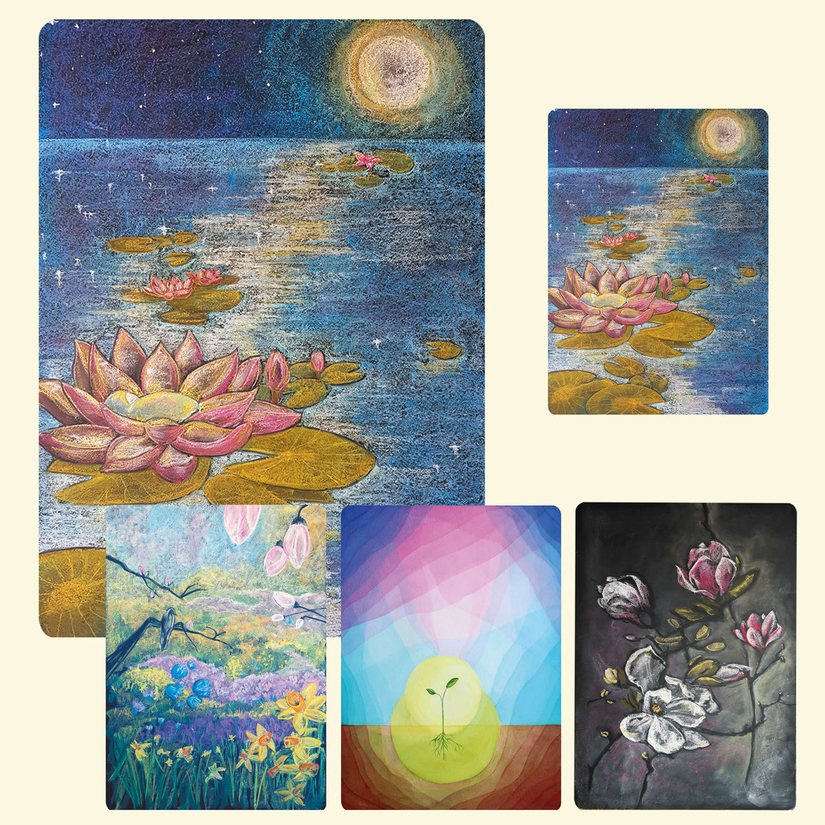 Water Lillies chalk drawing postcard