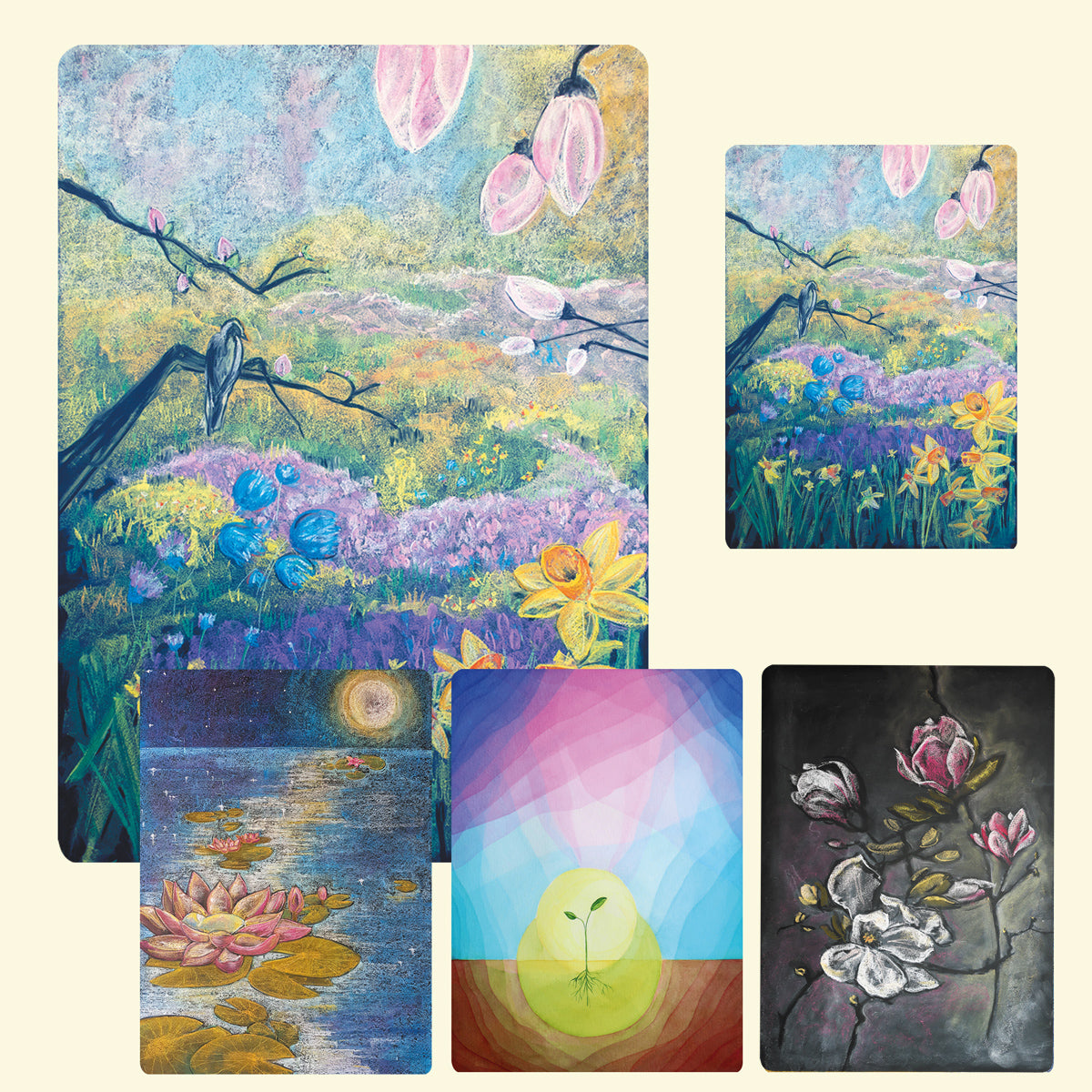 Water Lillies chalk drawing postcard