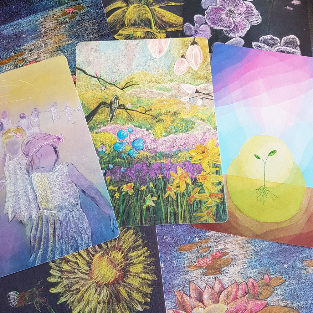 Water Lillies chalk drawing postcard
