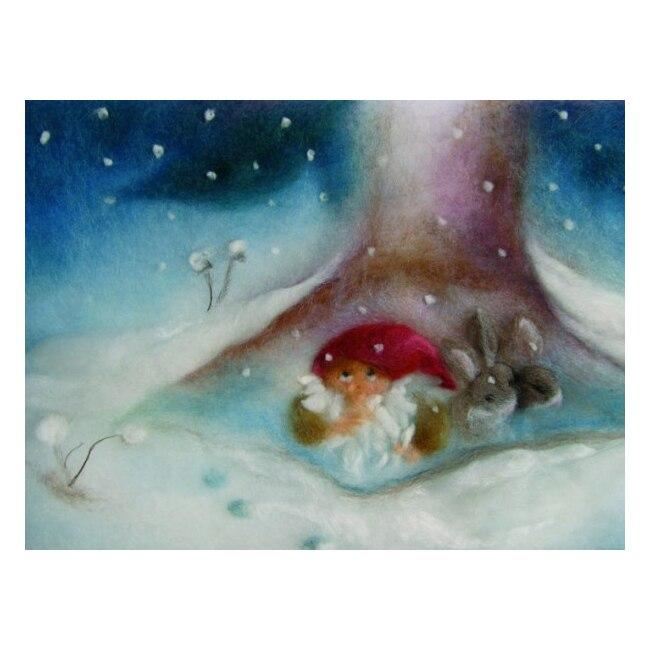 Dwarf with Rabbit in Winter postcard by Franziska Sertori-Kopp
