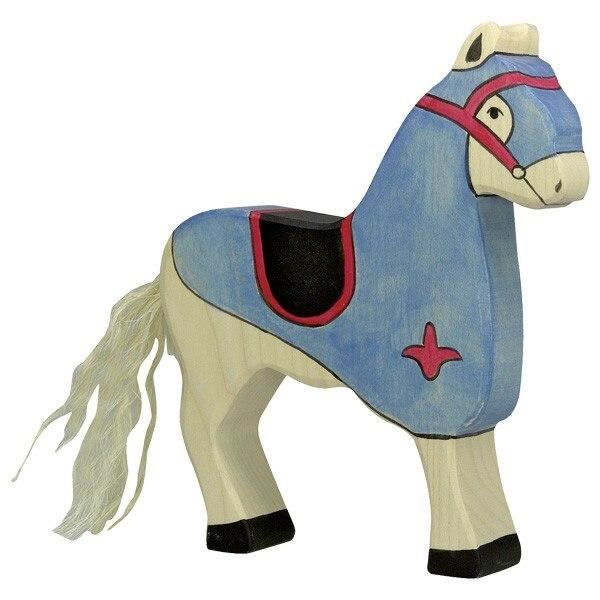Holztiger blue knight with sword, riding atop horse