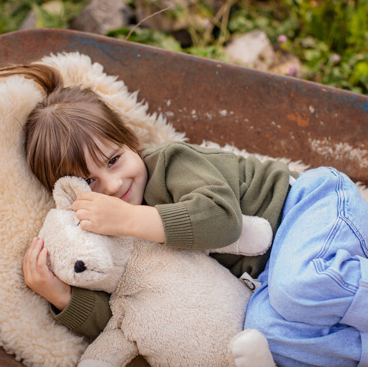 cuddly bear, linen, with warming inlet