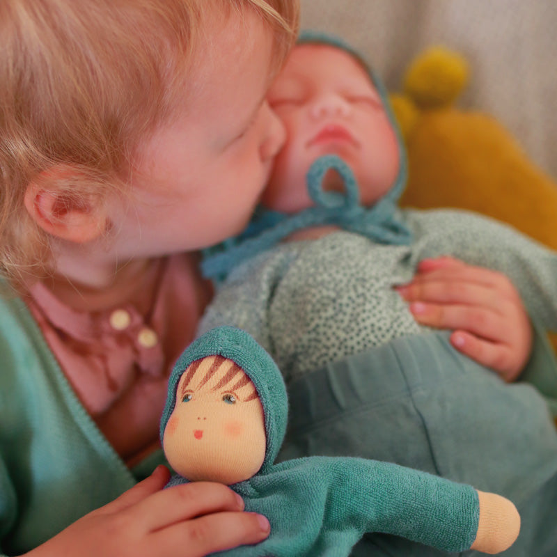 Terry Cloth Schmuse doll, turquoise