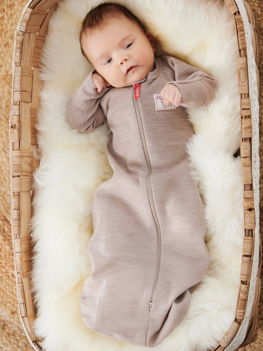 organic merino wool sleepsack with arms, sand