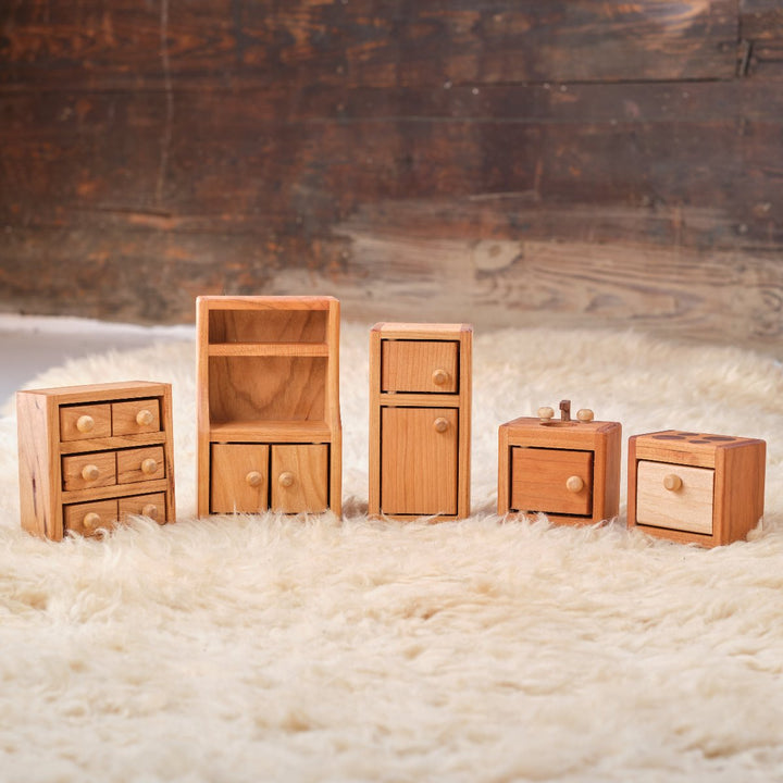 cherry dollhouse furniture set