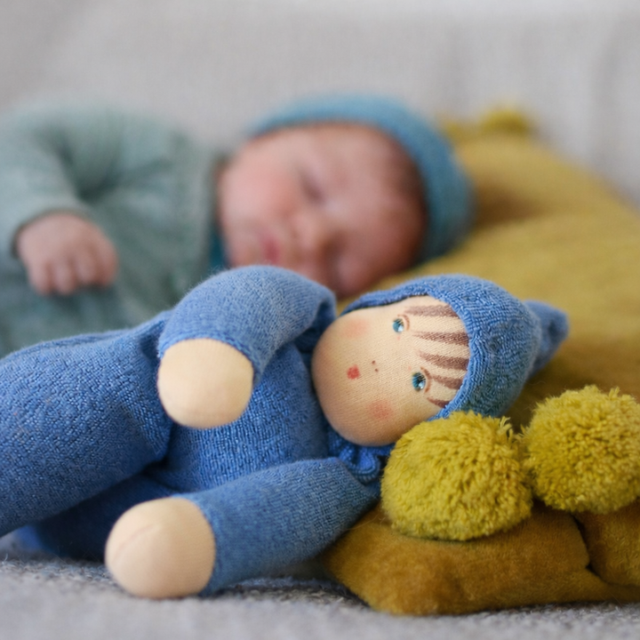 Terry Cloth Schmuse doll, dark blue