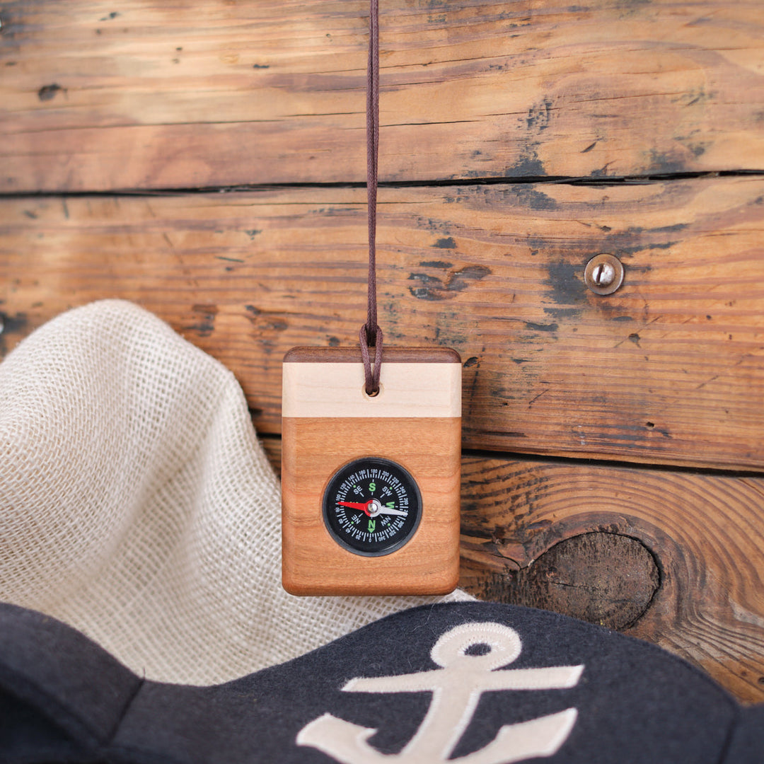 wooden compass with cherry hardwood bottom