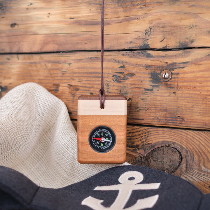 wooden compass with cherry hardwood bottom