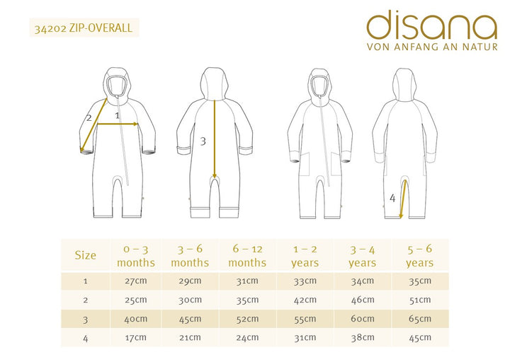 Disana zip boiled wool overalls, natural (0-6 months)