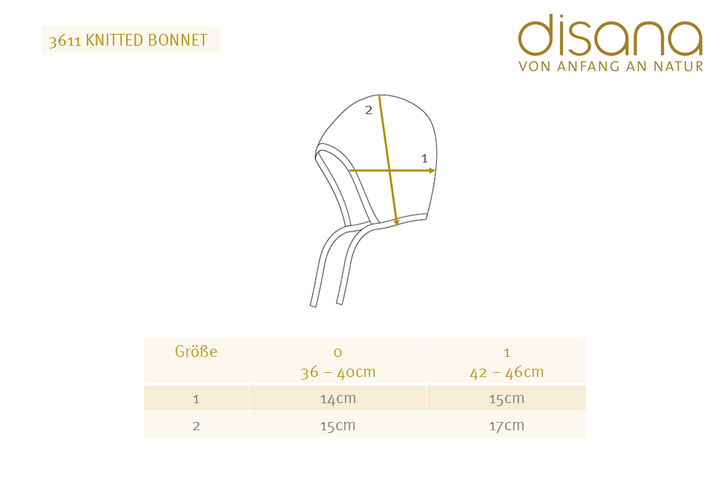 Disana knit baby bonnet