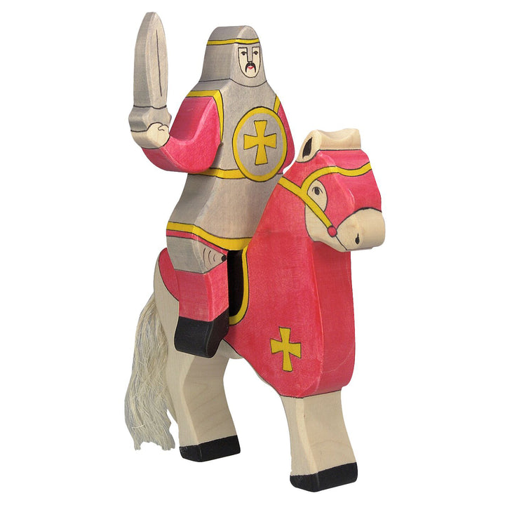 Holztiger red knight with sword riding atop horse