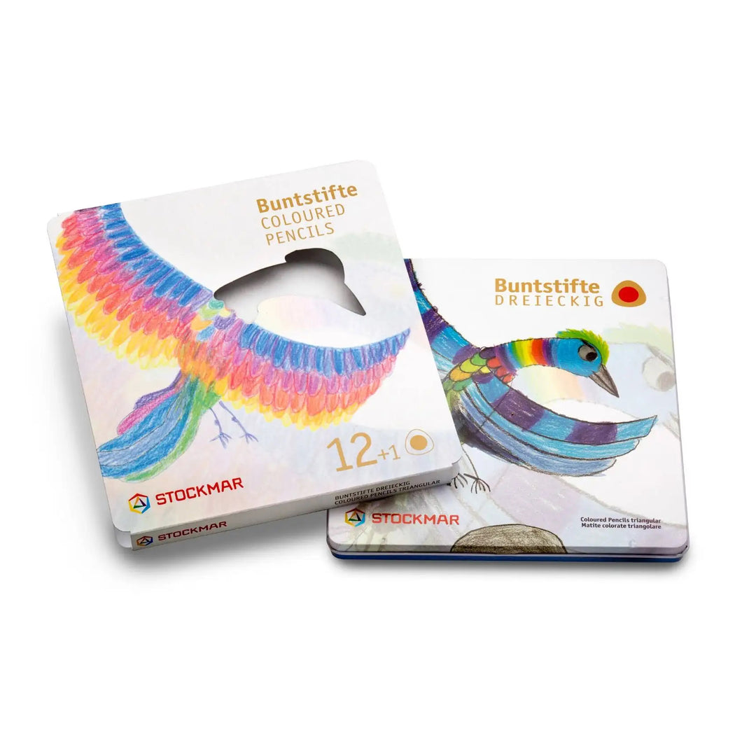 Stockmar 12+1 coloured triangular pencils in a tin