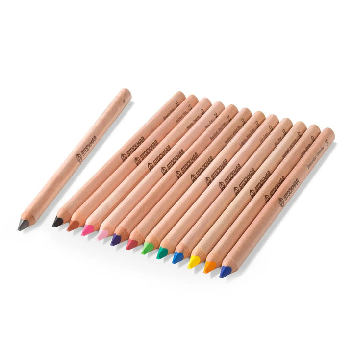 Stockmar 12+1 coloured triangular pencils in a tin