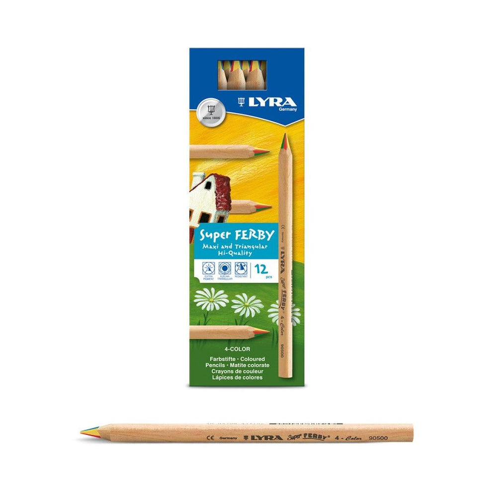 LYRA Super Ferby rainbow multi-coloured pencils in a box with a pencil in front on a white background
