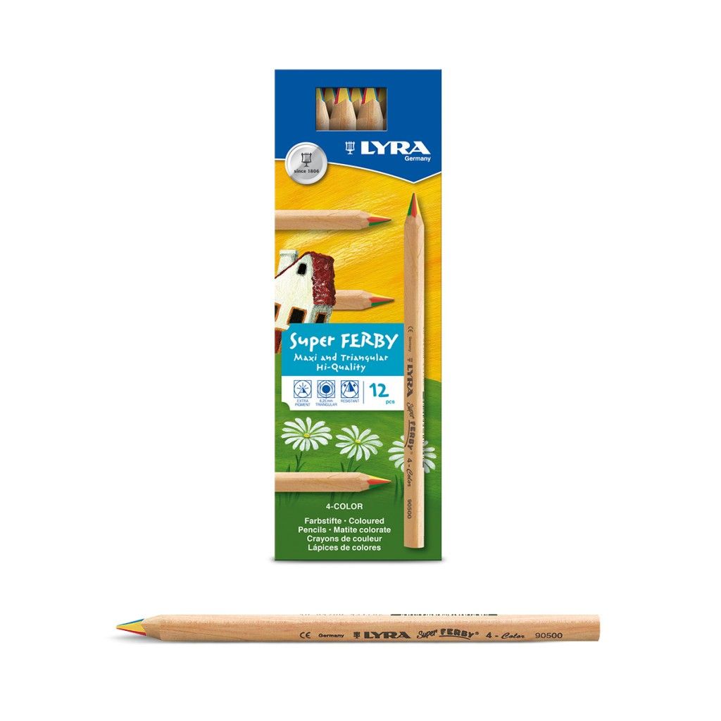 LYRA Super Ferby rainbow multi-coloured pencils in a box with a pencil in front on a white background