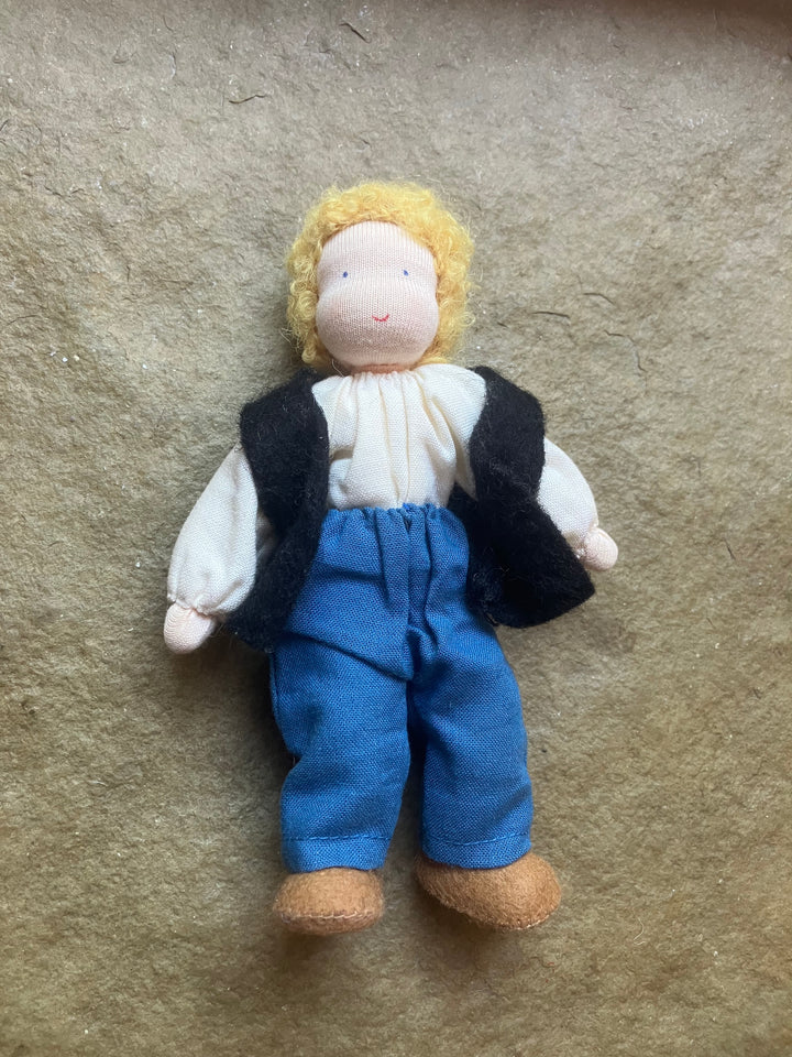 Grimm's dollhouse doll, blonde with pants (gently played)