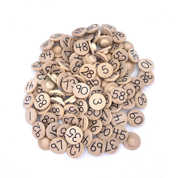 Number coins with pegs for hundred board, 1-100 set