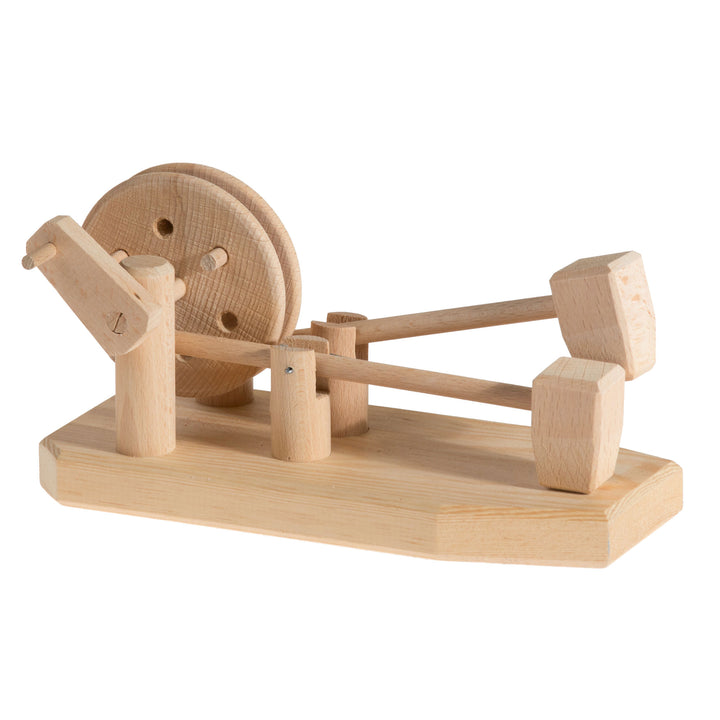 Wooden Toy Science Experiment Hammer Mill Physics kit on white background