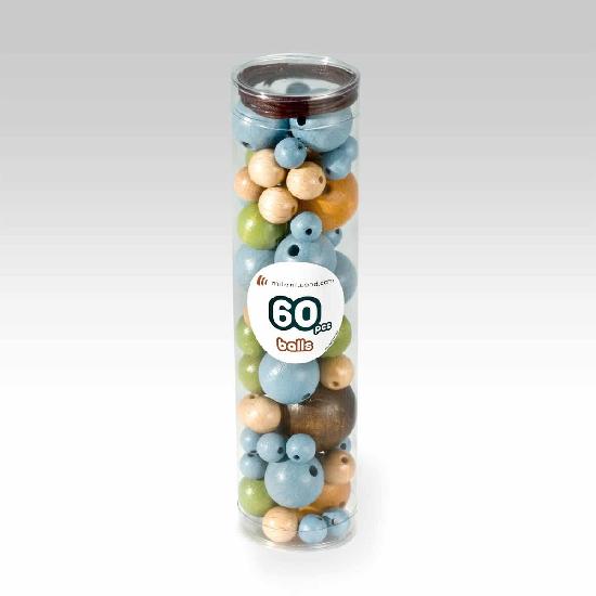 wooden Summer beads, 60 pcs