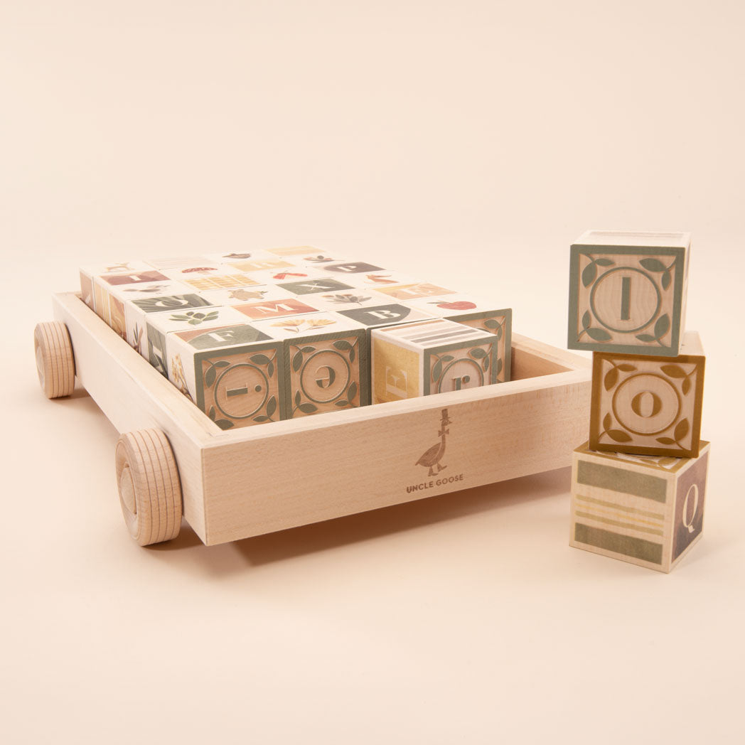 watercolour ABC blocks in a wagon
