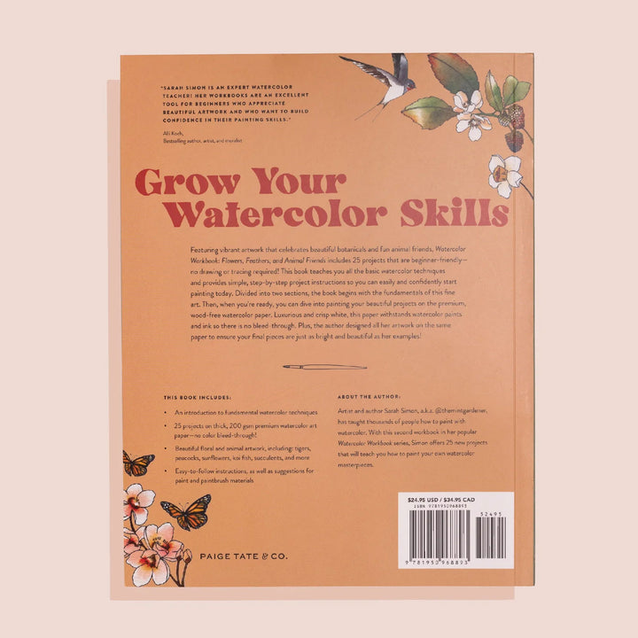 Flowers, Feathers &amp; Animal Friends Watercolor Workbook