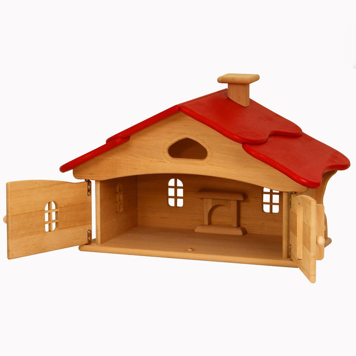Drewart wooden cottage, red roof
