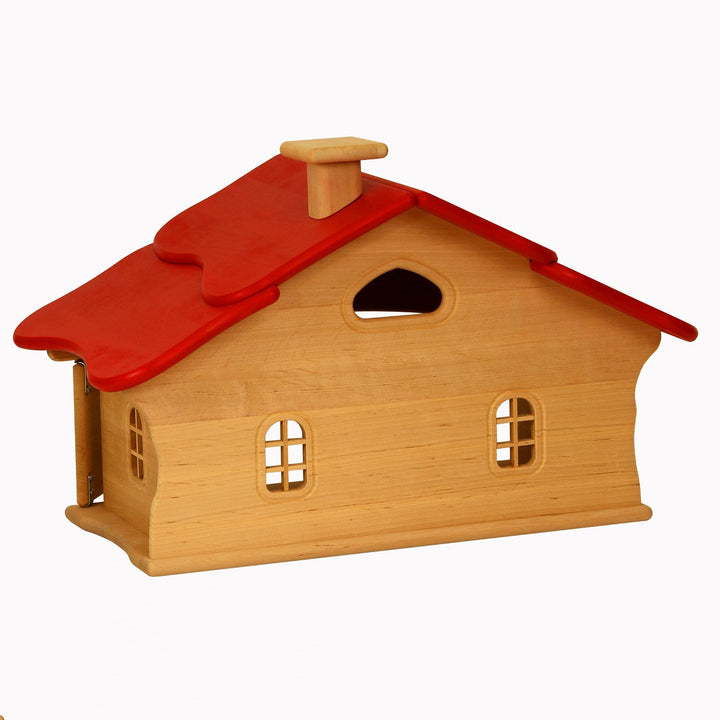 Drewart wooden cottage, red roof