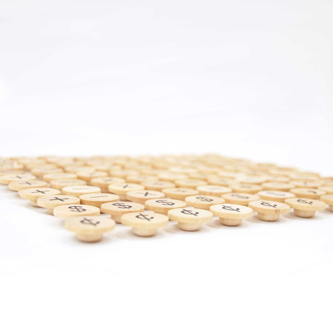 Symbols coins with pegs for hundred board