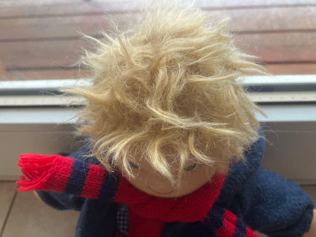 Heidi Hilscher doll with blonde hair and winter accessories (organic cotton & wool) (gently played)