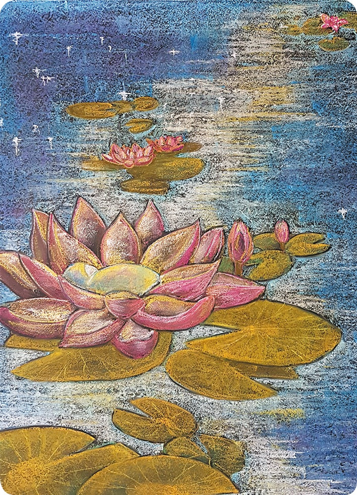 Water Lillies chalk drawing postcard