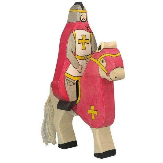 Holztiger red knight with cloak, riding atop horse