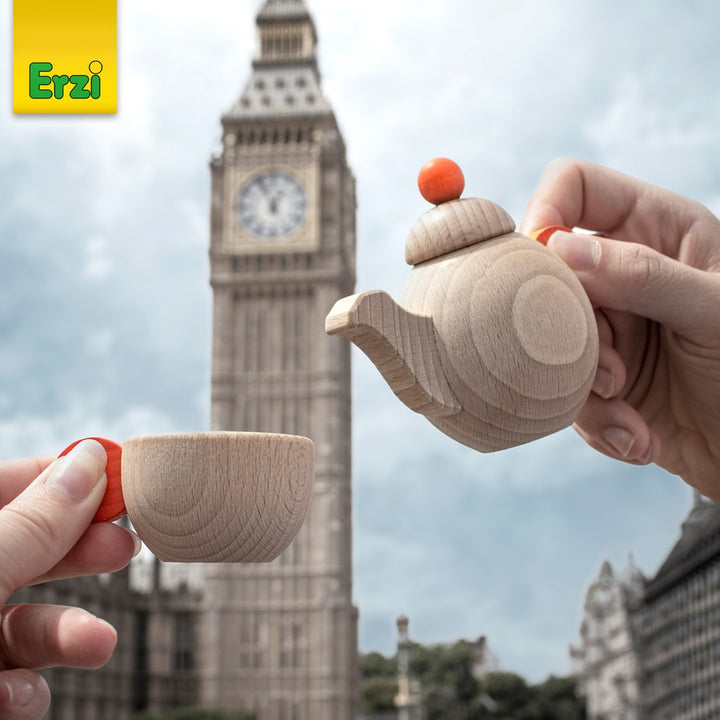 wooden place setting for 2, with teaset