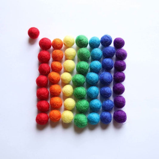 rainbow wool balls, pack of 56