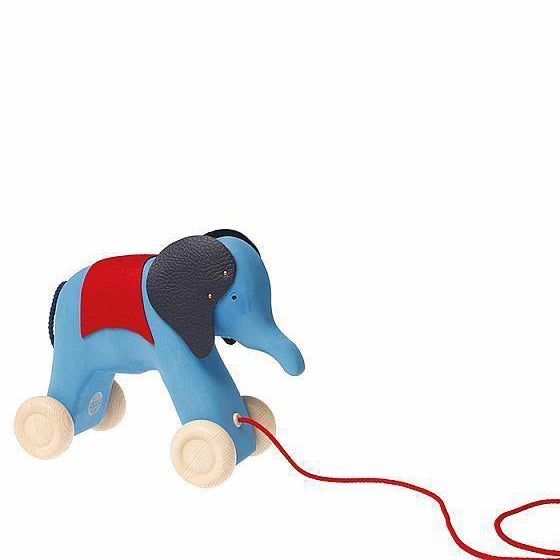 large pull along elephant, blue