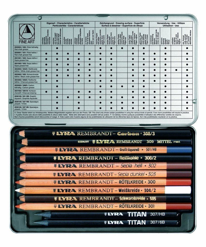 Lyra Rembrandt Art Special Pencils - Assorted Charcoal, Sepia, Chalks, & Graphite