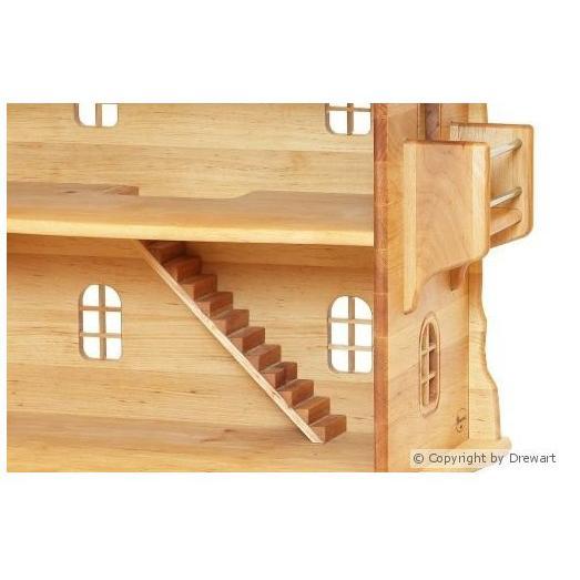 large doll house with doors with red roof