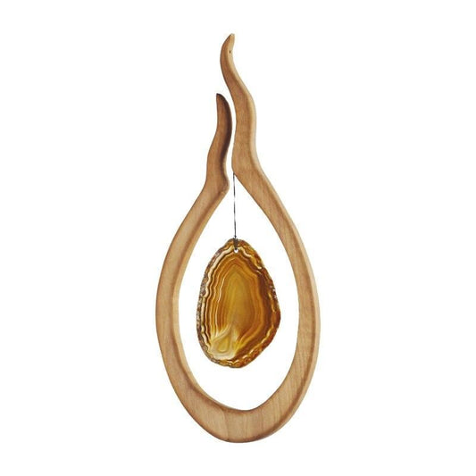 Wooden Fire with agate hanging window decoration