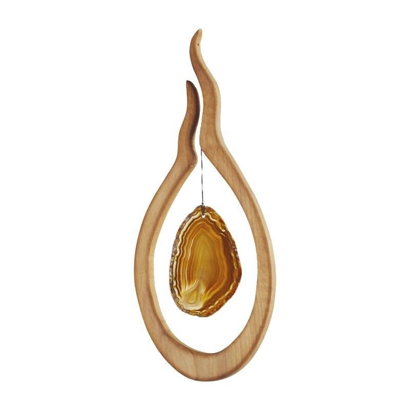 Wooden Fire with agate hanging window decoration (cord needs reattachment)