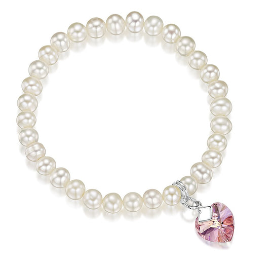 child's pearl bracelet with Swarovski crystal heart