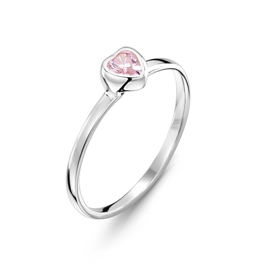 pink heart ring, sterling silver, cubic zirconia, children's jewellery