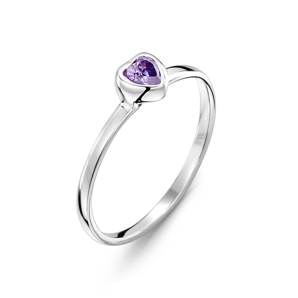 child's purple heart sterling silver ring