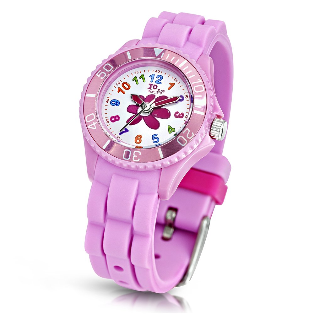 child's flower watch, light pink silicone strap